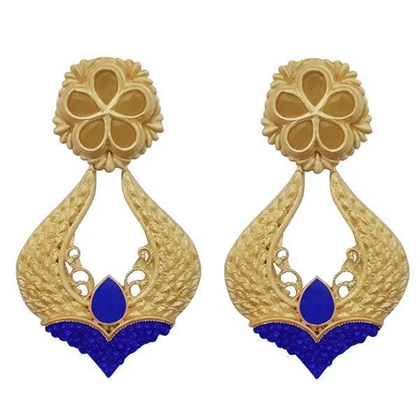 Drop Earrings for Graduation Day -Kriaa Blue Pota Stone Gold Plated Dangler Earrings - 1313112A