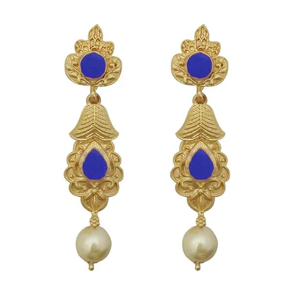 Animal Print Drop Earrings for Fun -Kriaa Blue Pota Stone Gold Plated Pearl Drop Dangler Earrings