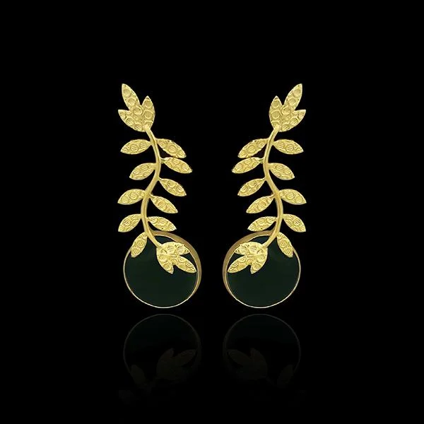 African Drop Earrings with Culture -Kriaa Gold Plated Resin Stone Leaf Design Dangler Earrings - 1313101G