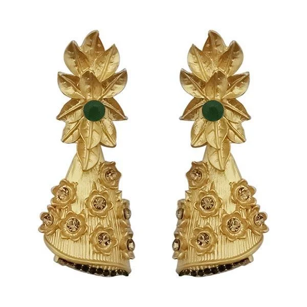 Drop Earrings for Party Look -Kriaa Green Austrian Stone Pearl Drop Gold Plated Dangler Earrings - 1313114E