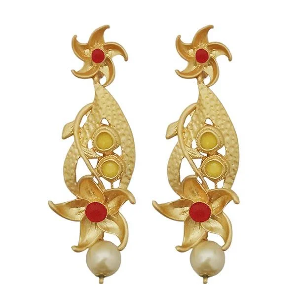 Drop Earrings for Concert Look -Kriaa Maroon Austrian Stone Pearl Drop Gold Plated Dangler Earrings - 1313116C