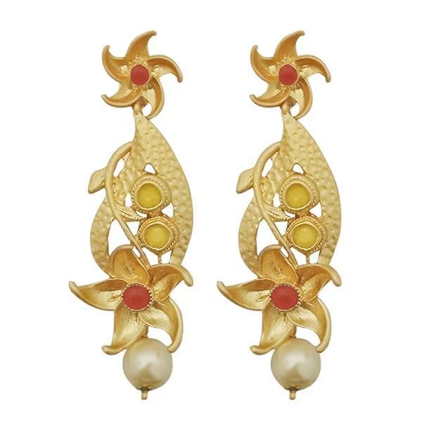 Drop Earrings for School Uniform -Kriaa Maroon Austrian Stone Pearl Drop Gold Plated Dangler Earrings - 1313116F