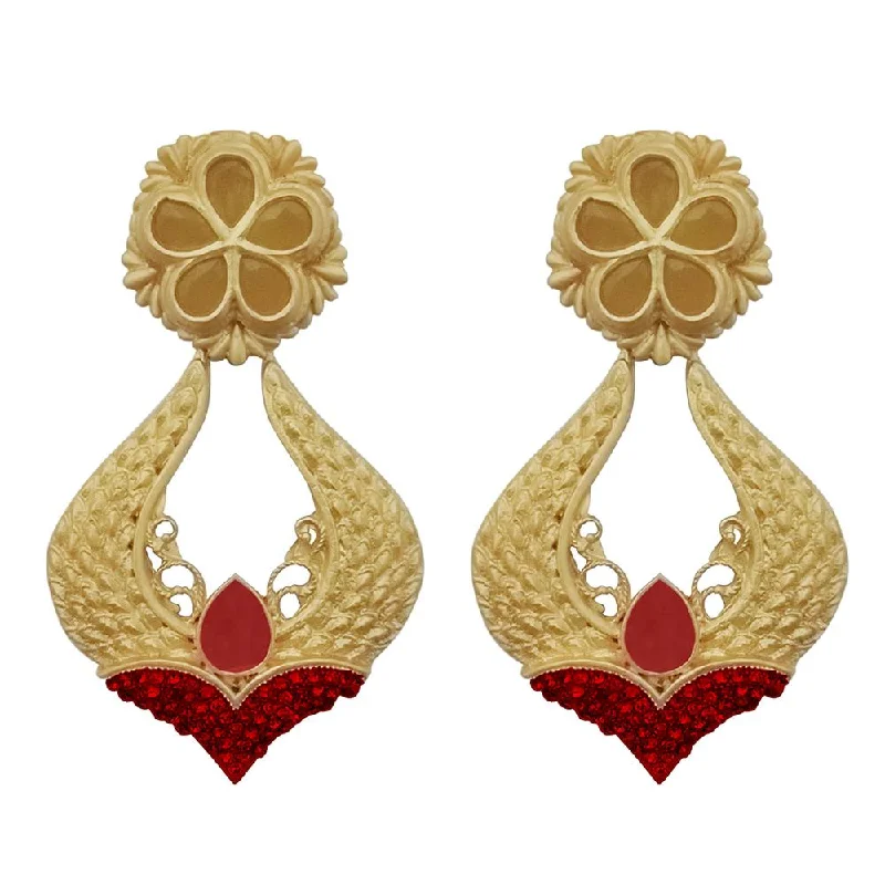 Contemporary Drop Earrings for Fashion -Kriaa Maroon Pota Stone Gold Plated Dangler Earrings