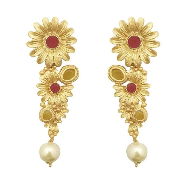 Heart Shaped Drop Earrings for Love -Kriaa Maroon Pota Stone Gold Plated Floral Dangler Earrings