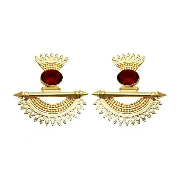 Adjustable Drop Earrings for Custom Fit -Kriaa Maroon Stone Gold Plated Dangler Earrings - 1313105D