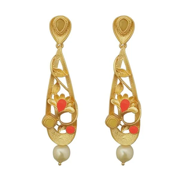 Geometric Drop Earrings for Trend -Kriaa Orange Austrian Stone Pearl Drop Gold Plated Dangler Earrings