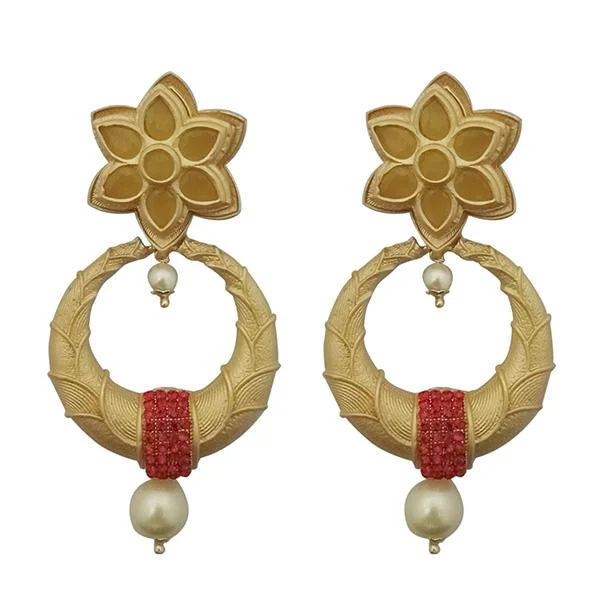 Drop Earrings for Valentine's Day -Kriaa Pink Austrian Stone Pearl Drop Gold Plated Dangler Earrings - 1313113F