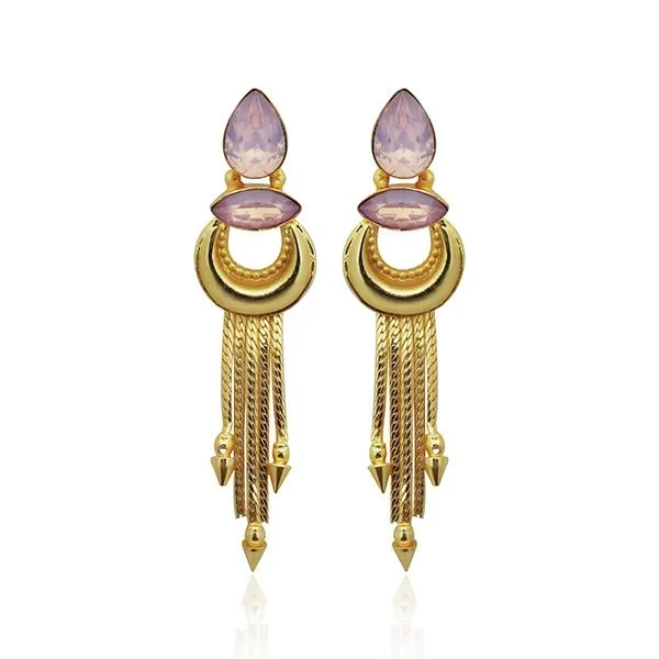 Detachable Drop Earrings with Charms -Kriaa Pink Crystal Stone Gold Plated Dangler Earrings - 1313106A