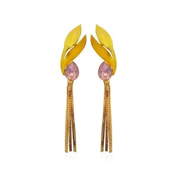 Rhinestone Drop Earrings for Sparkle -Kriaa Pink Crystal Stone Gold Plated Dangler Earrings - 1313107A