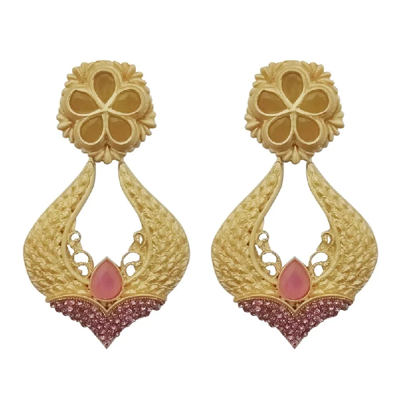 Punk Drop Earrings with Spikes -Kriaa Pink Pota Stone Gold Plated Dangler Earrings