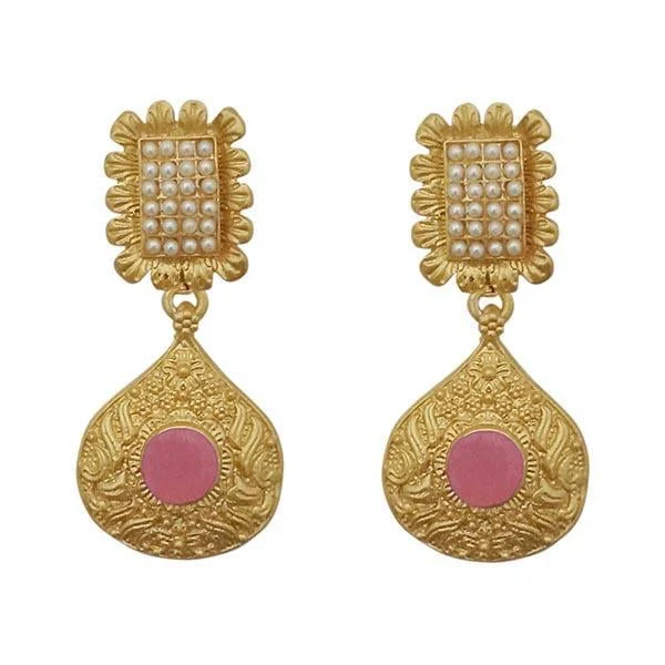 Floral Drop Earrings with Petals -Kriaa Pink Pota Stone Gold Plated Pearl Dangler Earrings