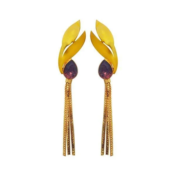 Drop Earrings with Enamel Coating -Kriaa Purple Crystal Stone Gold Plated Dangler Earrings - 1313107E