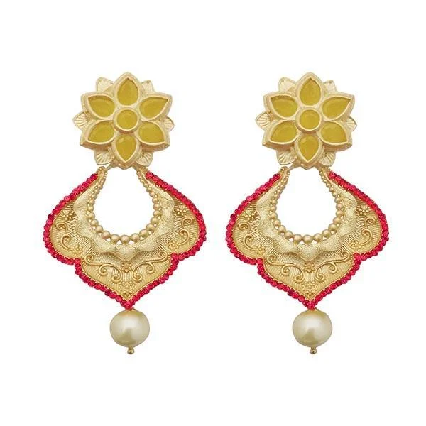 Drop Earrings with Abstract Designs -Kriaa Red Austrian Stone Pearl Drop Gold Plated Dangler Earrings - 1313117E