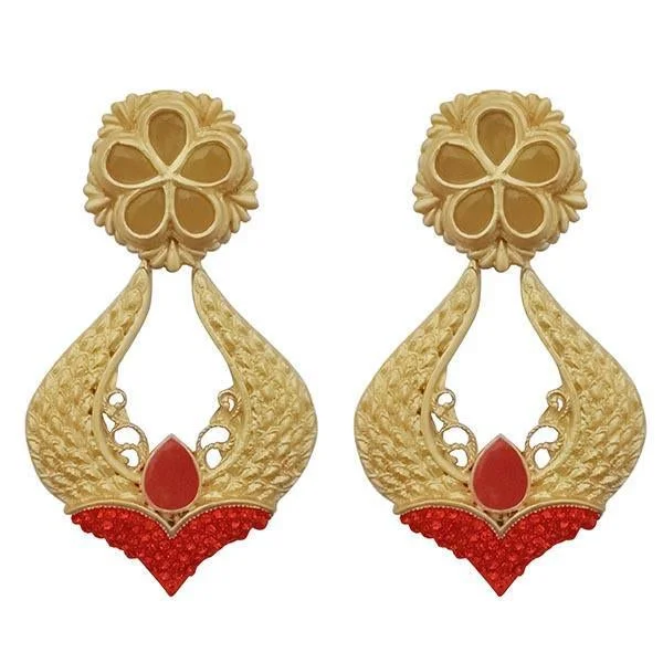 Hippie Drop Earrings with Beads -Kriaa Red Pota Stone Gold Plated Dangler Earrings