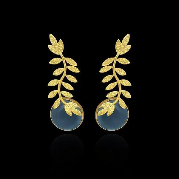 Indian Drop Earrings with Intricacy -Kriaa Resin Stone Leaf Design Gold Plated Dangler Earrings - 1313101D