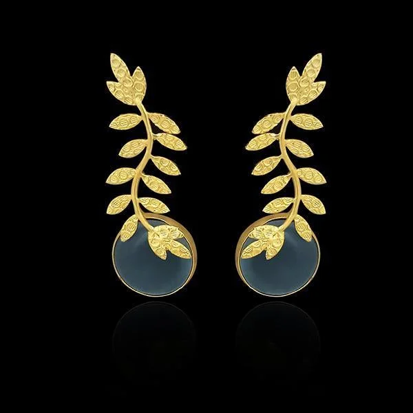 Hypoallergenic Drop Earrings for Sensitive -Kriaa Resin Stone Leaf Design Gold Plated Dangler Earrings - 1313101H