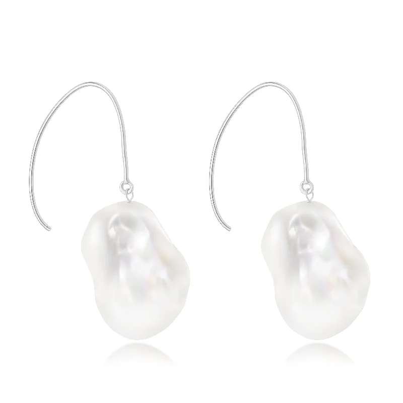 Leverback Drop Earrings for Comfort -Le Lac Large White Baroque Freshwater Pearl Drop Earrings In Sterling Silver