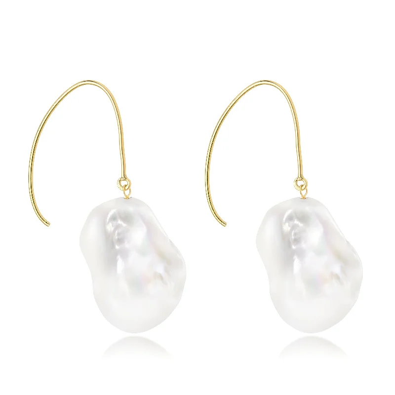 Push Back Drop Earrings for Convenience -Le Lac Large White Baroque Freshwater Pearl Drop Earrings In 14K Yellow Gold-Filled