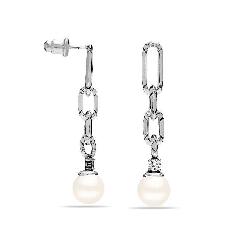 Drop Earrings with Knot Designs -925 Sterling Silver Link CZ Pearl Drop Earrings for Women and Girls