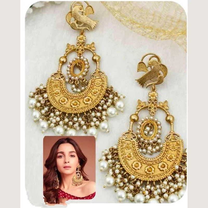 Drop Earrings with Crown Designs -Lucentarts Jewellery Gold Plated Dangler Earrings