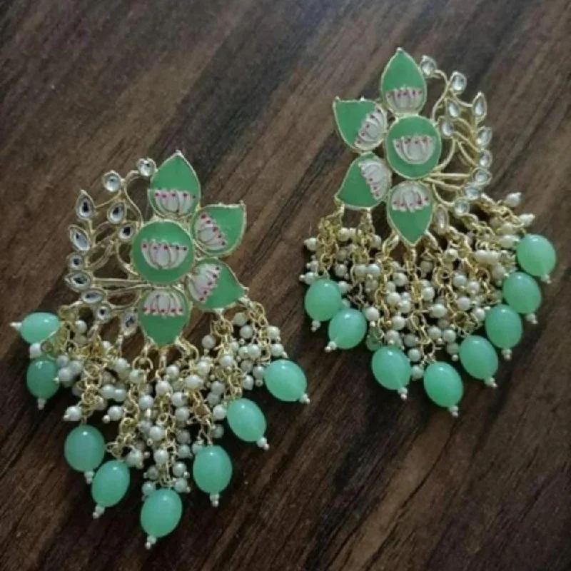 Drop Earrings with Crown Designs -Lucentarts Jewellery Gold Plated Meenakari Dangler Earrings