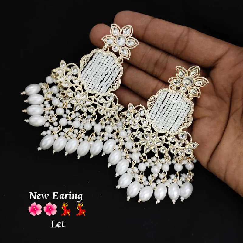 Drop Earrings for Office Wear -Lucentarts Jewellery Gold Plated kundan Stone Dangler Earrings