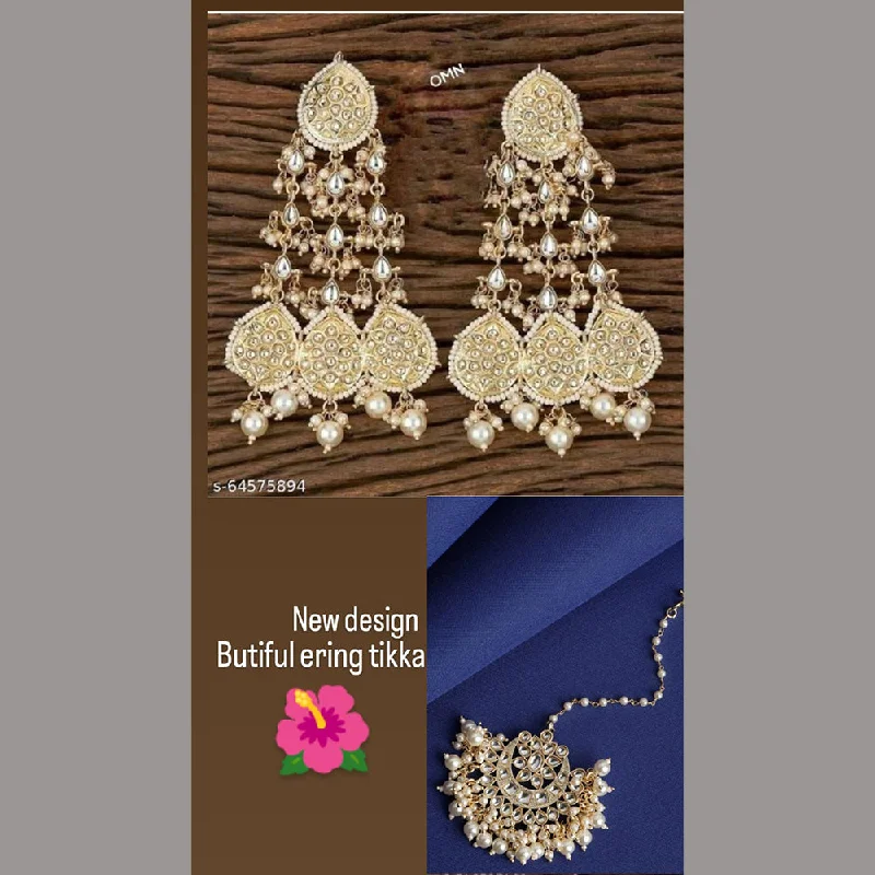 Drop Earrings for Valentine's Day -Lucentarts Jewellery Gold Plated Dangler Earrings With Maangtikka