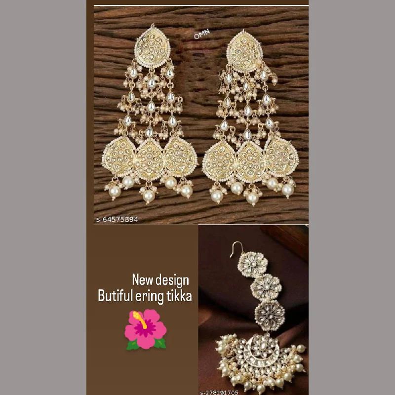 Drop Earrings for Christmas Party -Lucentarts Jewellery Gold Plated Dangler Earrings With Maangtikka