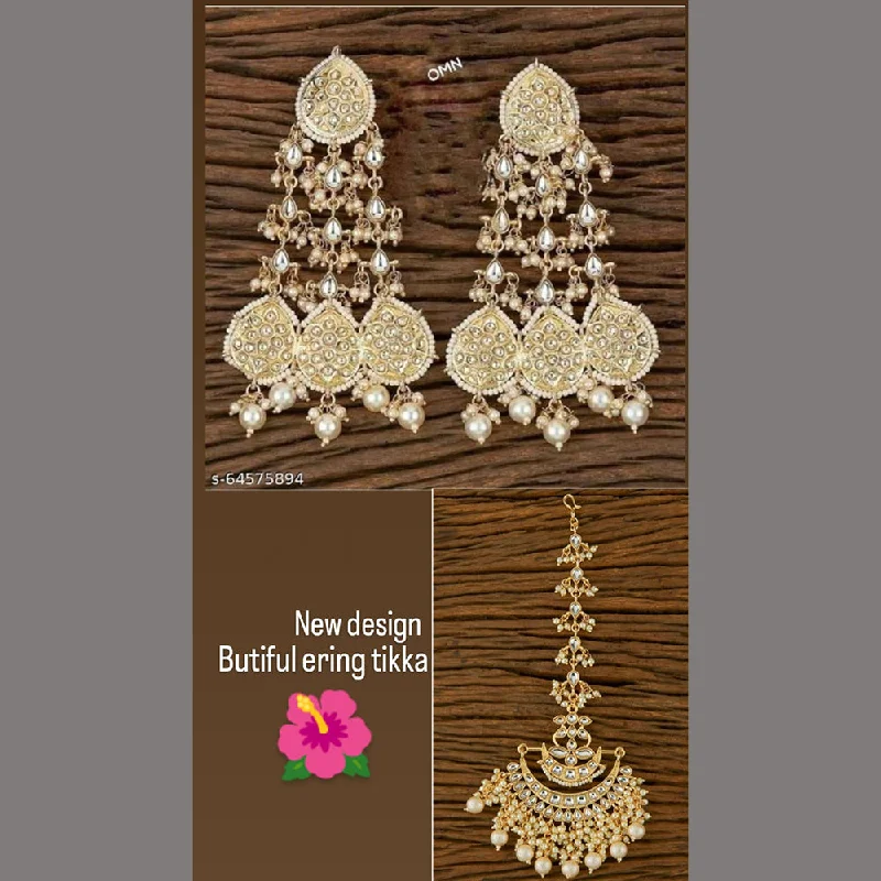 Drop Earrings for Bridesmaids Look -Lucentarts Jewellery Gold Plated Dangler Earrings With Maangtikka