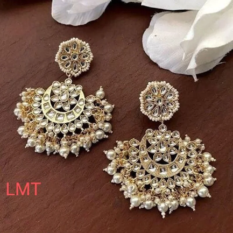 Drop Earrings for Everyday Glamour -Lucentarts Jewellery Gold Plated Kundan Stone Dangler Earrings