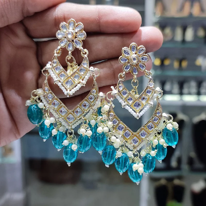 Drop Earrings for Engagement Party -Lucentarts Jewellery Gold Plated Kundan Stone Dangler Earrings