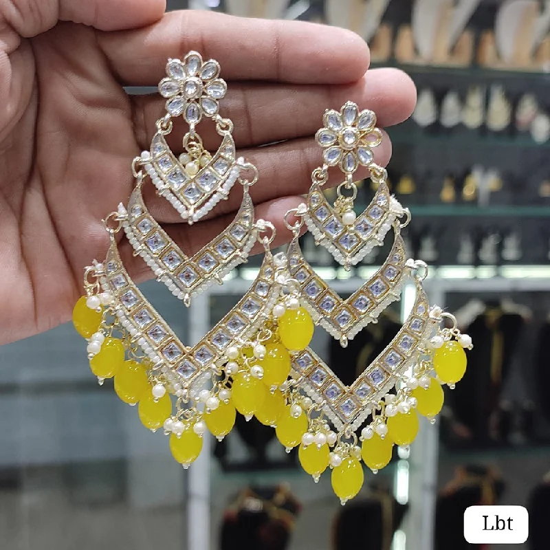 Drop Earrings with Debossed Designs -Lucentarts Jewellery Gold Plated Kundan Stone Dangler Earrings