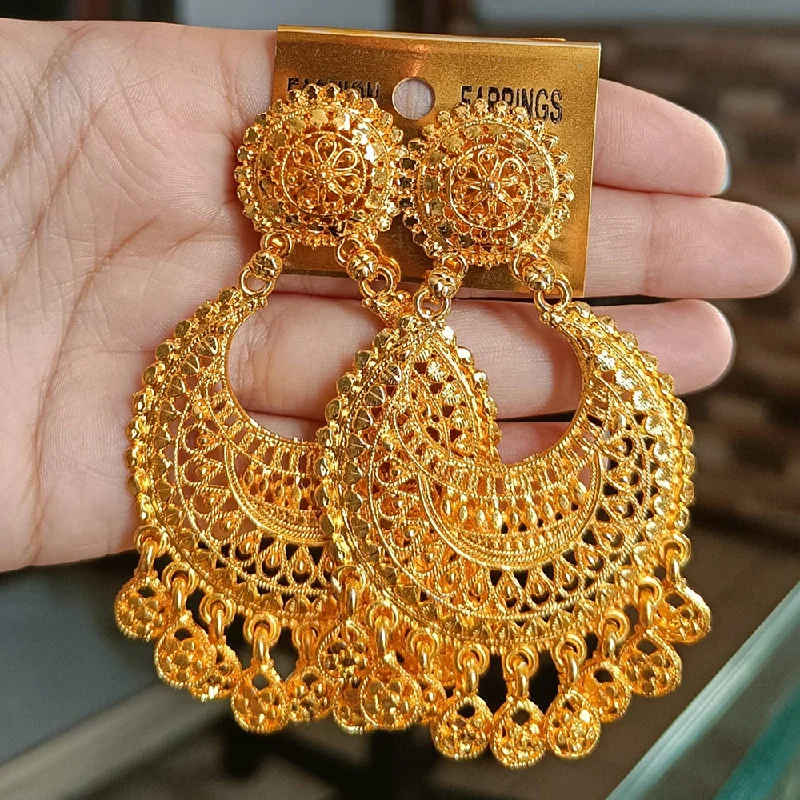 Drop Earrings with Textured Surface -Mahavir Dye Gold Dangler Earrings