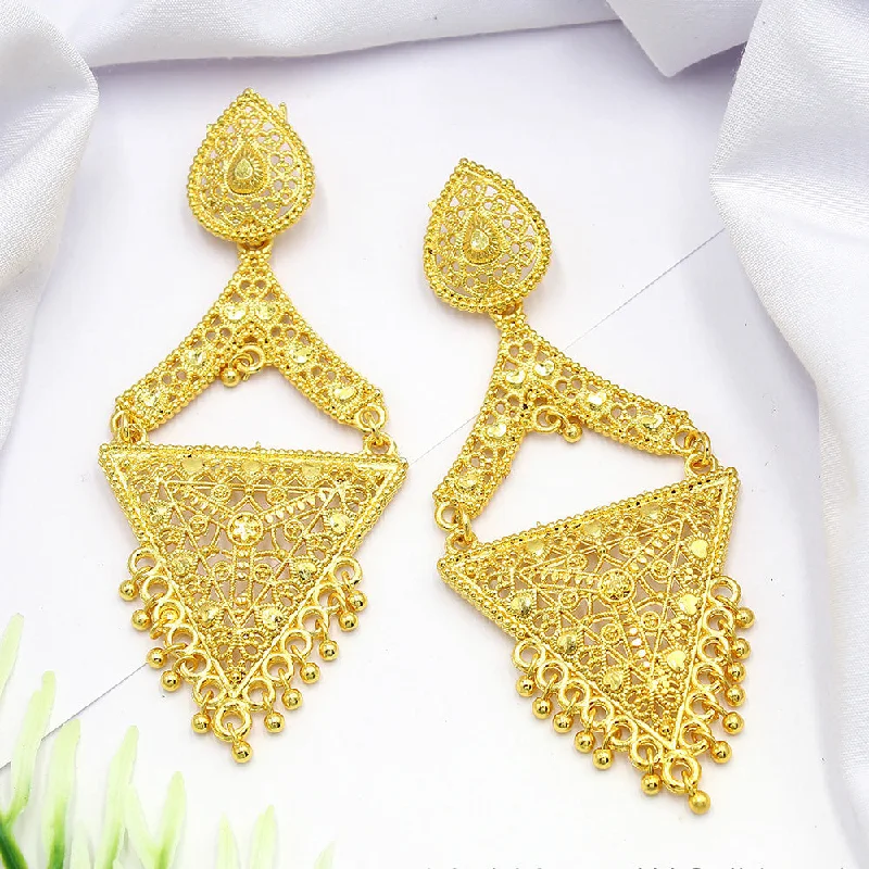 Drop Earrings with Wave Designs -Mahavir Dye Gold Dangler Earrings