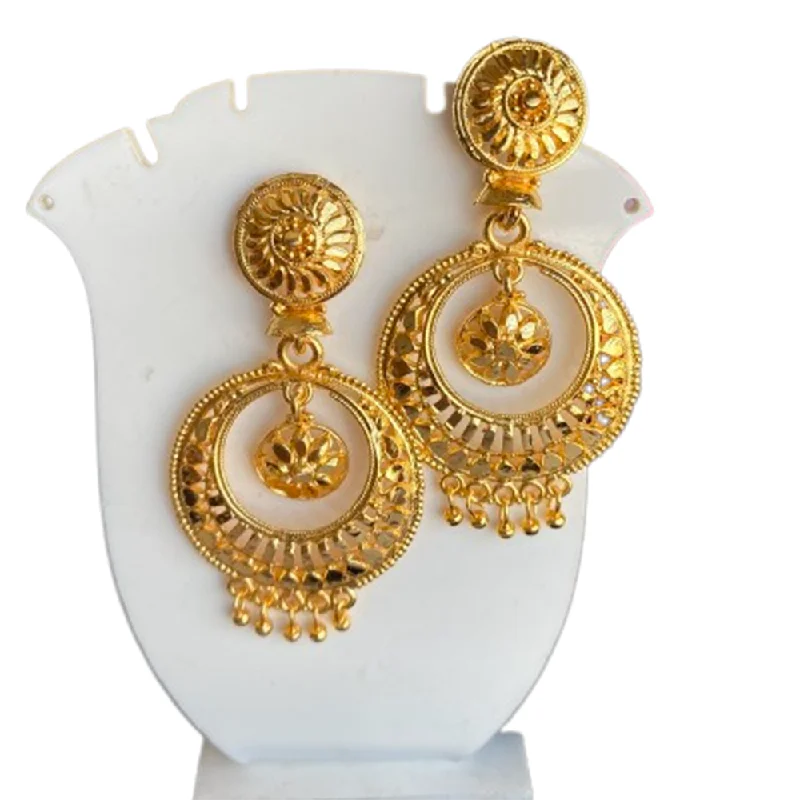 Push Back Drop Earrings for Convenience -Mahavir Dye Gold Dangler Earrings