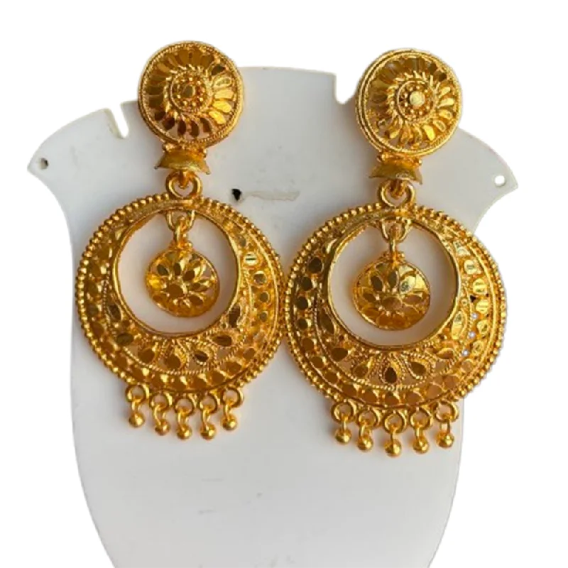 Screw Back Drop Earrings for Security -Mahavir Dye Gold Dangler Earrings