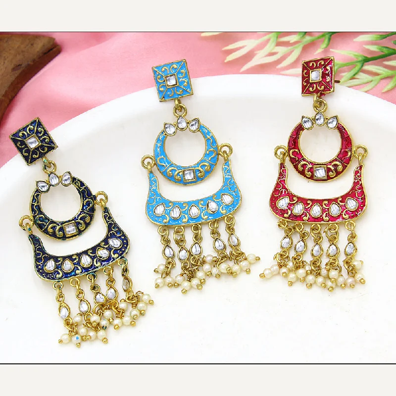 Detachable Drop Earrings with Charms -Mahavir Gold Plated Meenakari Dangler Earrings