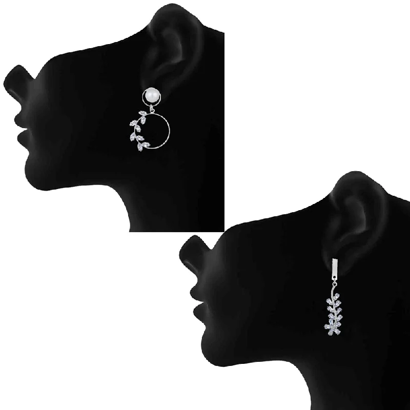 Punk Drop Earrings with Spikes -Mahi Combo of 2 Rhodium Plated Floral Dangler Earrings for Womens (VERCO001047)