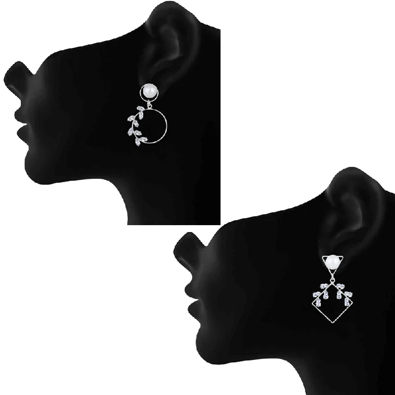 Maximalist Drop Earrings for Bling -Mahi Combo of 2 Rhodium Plated Geomatrical Shaped Dangler Earrings for Women (VERCO001048)