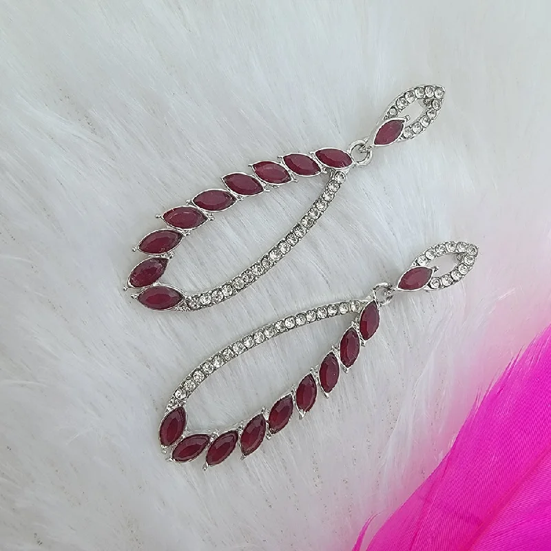 Hypoallergenic Drop Earrings for Sensitive -Mahi Rhodium Plated Maroon and White Sparkling Crystals Stunning Dangler Earrings For Women (ER1109829RMar)