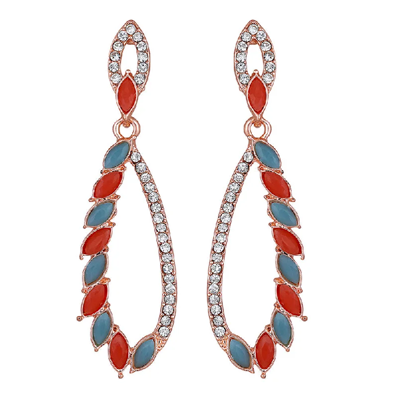 African Drop Earrings with Culture -Mahi Rose Gold Plated Multicolor Sparkling Crystals Stunning Dangler Earrings For Women (ER1109830ZMul)