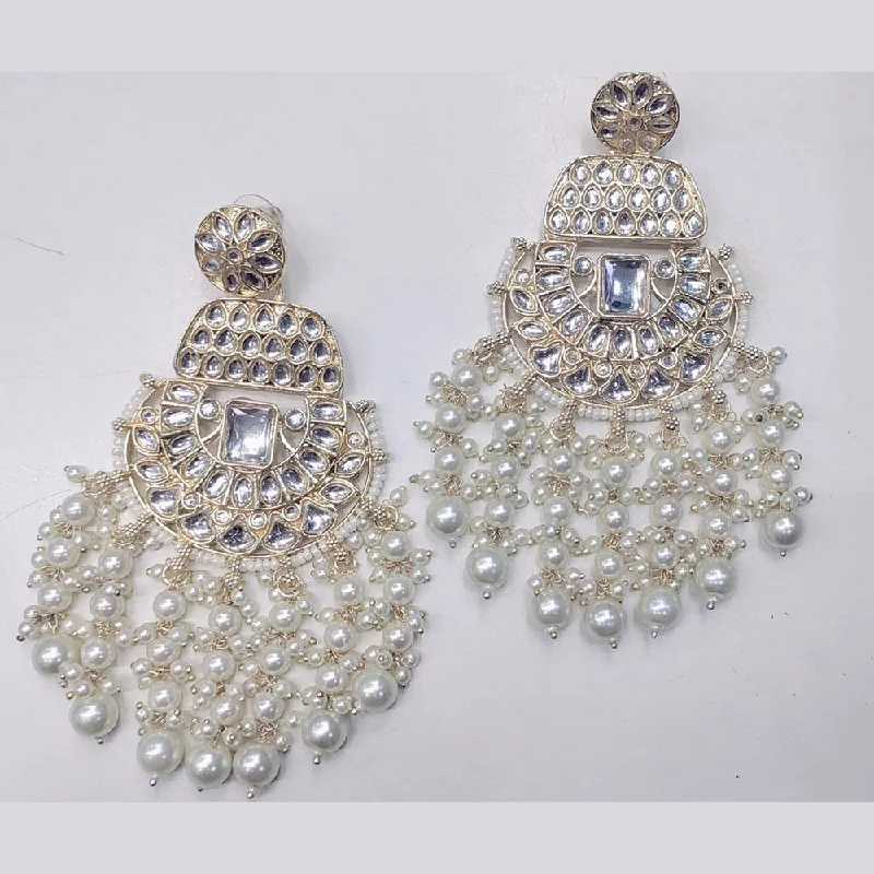 Crystal and Pearl Drop Earrings for Glamour -Manisha Jewellery Gold Plated Kundan Stone Dangler Earrings