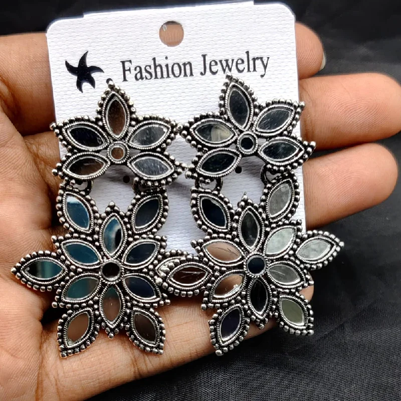 Drop Earrings for Valentine's Day -Manisha Jewellery Oxidised Plated Mirror Dangler Earrings