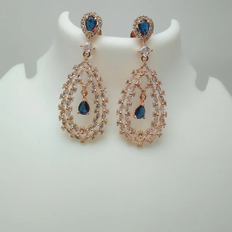 Nickel Free Drop Earrings for Safety -Manisha Jewellery Rose Gold Plated AD Stone Dangler Earrings