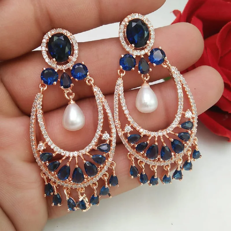 Diamond Drop Earrings for Luxury -Manisha Jewellery Rose Gold Plated AD Stone Dangler Earrings