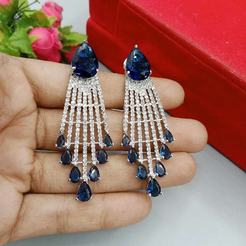 Drop Earrings with Wave Designs -Manisha Jewellery Silver Plated AD Stone Dangler Earrings