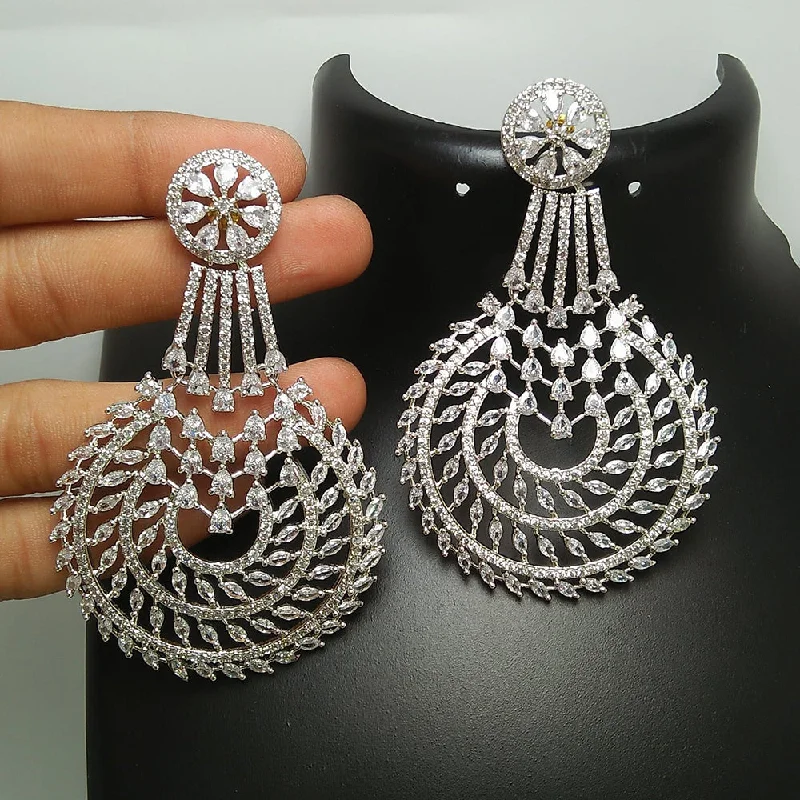 Magnetic Closure Drop Earrings for Easy -Manisha Jewellery Silver Plated AD Stone Dangler Earrings