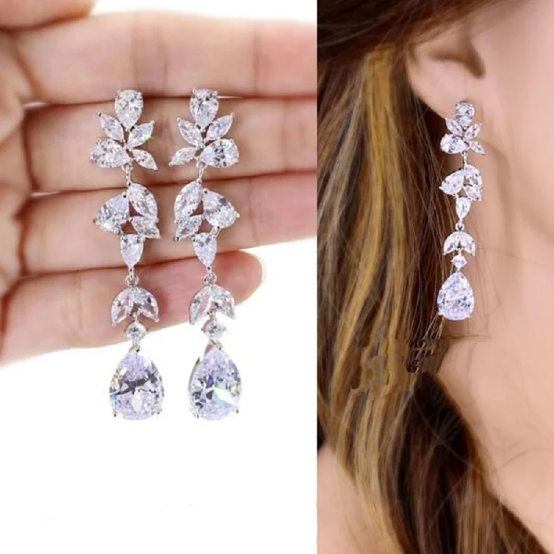 Detachable Drop Earrings with Charms -Manisha Jewellery Silver Plated Crystal Stone Dangler Earrings