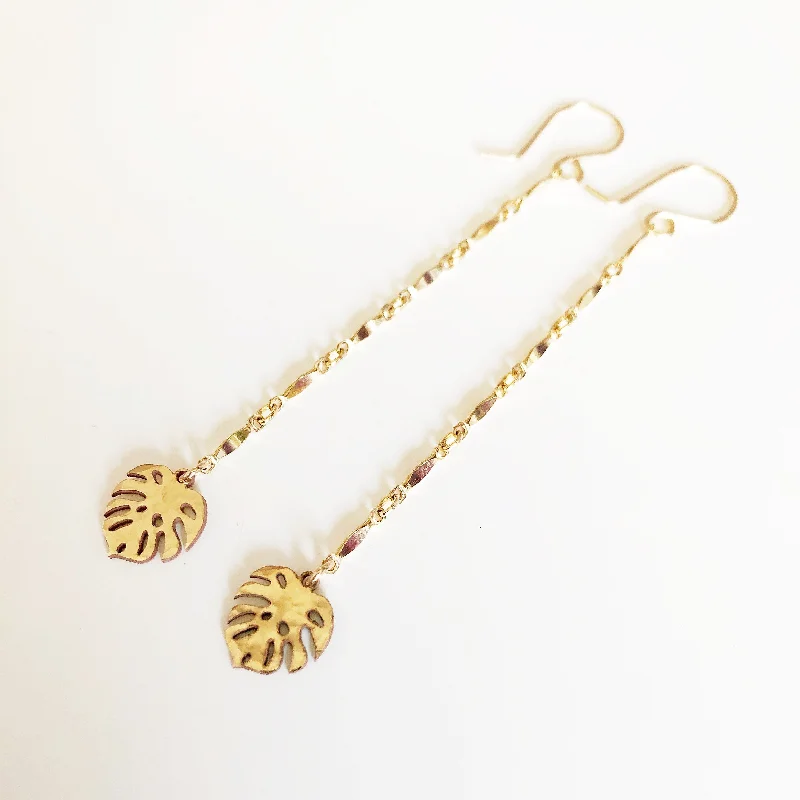 Vintage Drop Earrings with Patina -Monstera drop earrings (E493)