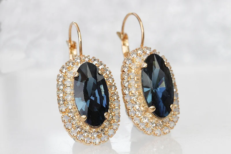 Gemstone Drop Earrings for Color -NAVY DROP EARRINGS,